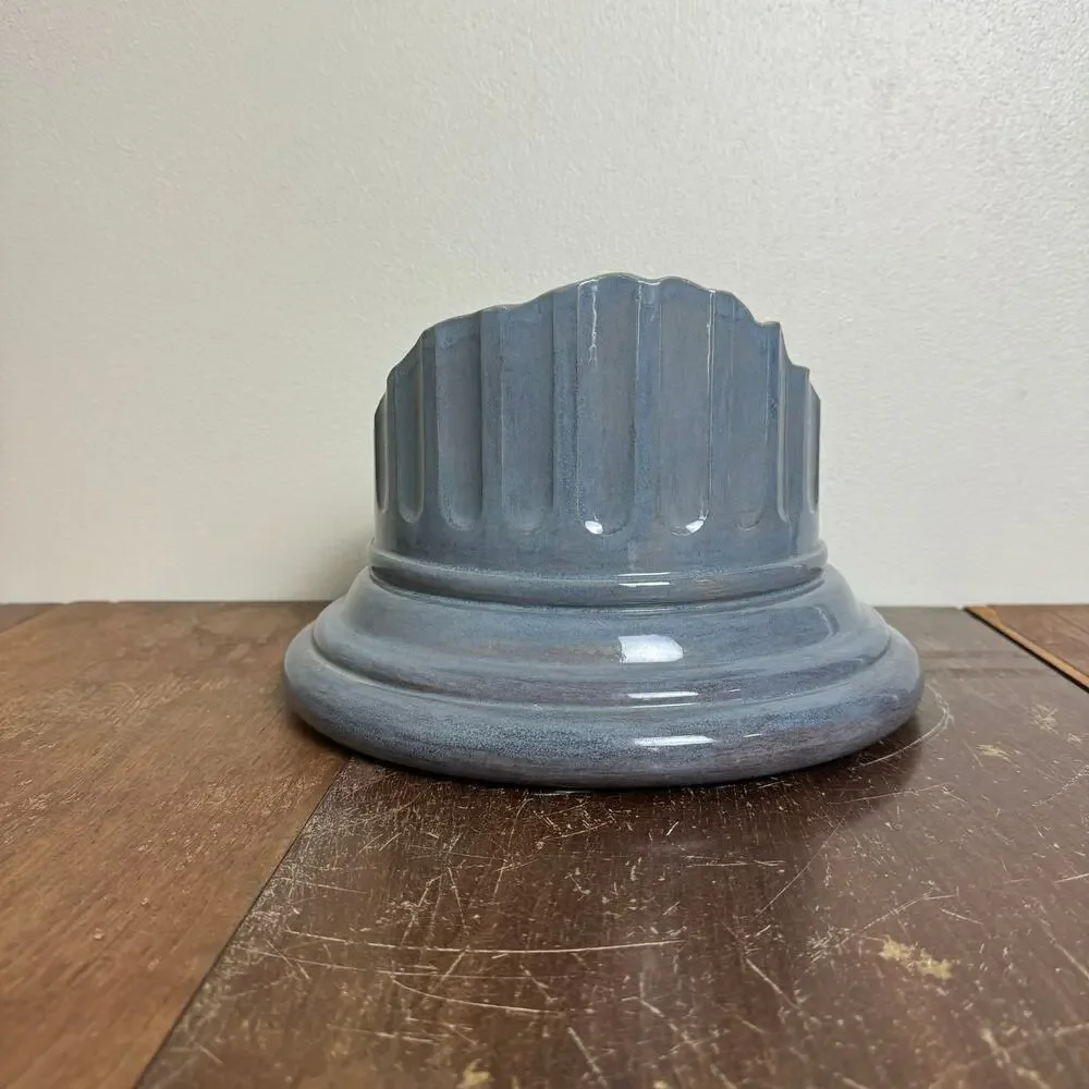 Blue Glazed Ceramic Fluted Column Pedestal Base Planter Greek Roman Style‎ 12in